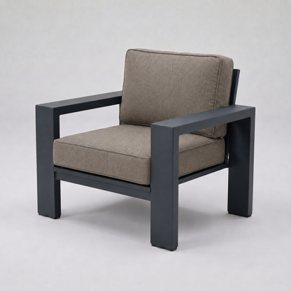 Kai Aluminum Club Chair – Graphite Gray frame – Sunbrella 40432 Cast Shale
