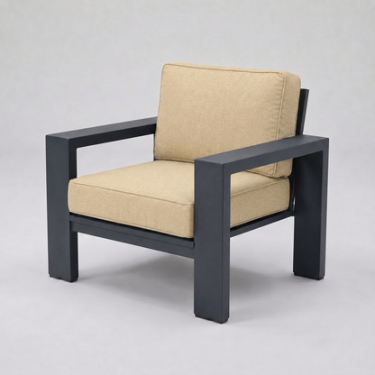 Kai Aluminum Club Chair – Graphite Gray frame – Sunbrella 48015 Spectrum Sand