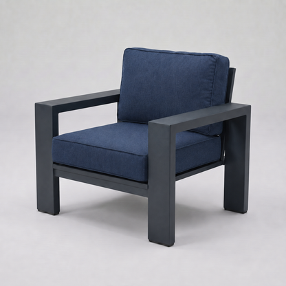 Kai Aluminum Club Chair – Graphite Gray frame – Sunbrella 48085 Spectrum Indigo