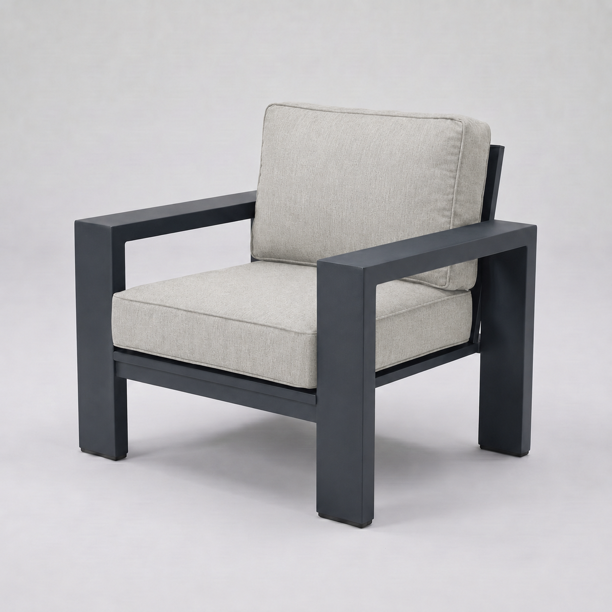 Kai Aluminum Club Chair – Graphite Gray frame – Sunbrella 5402 Canvas Granite