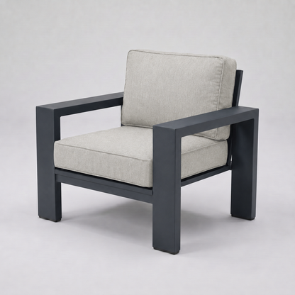 Kai Aluminum Club Chair – Graphite Gray frame – Sunbrella 5402 Canvas Granite