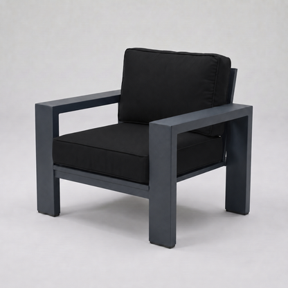 Kai Aluminum Club Chair – Graphite Gray frame – Sunbrella 5408 Canvas Black