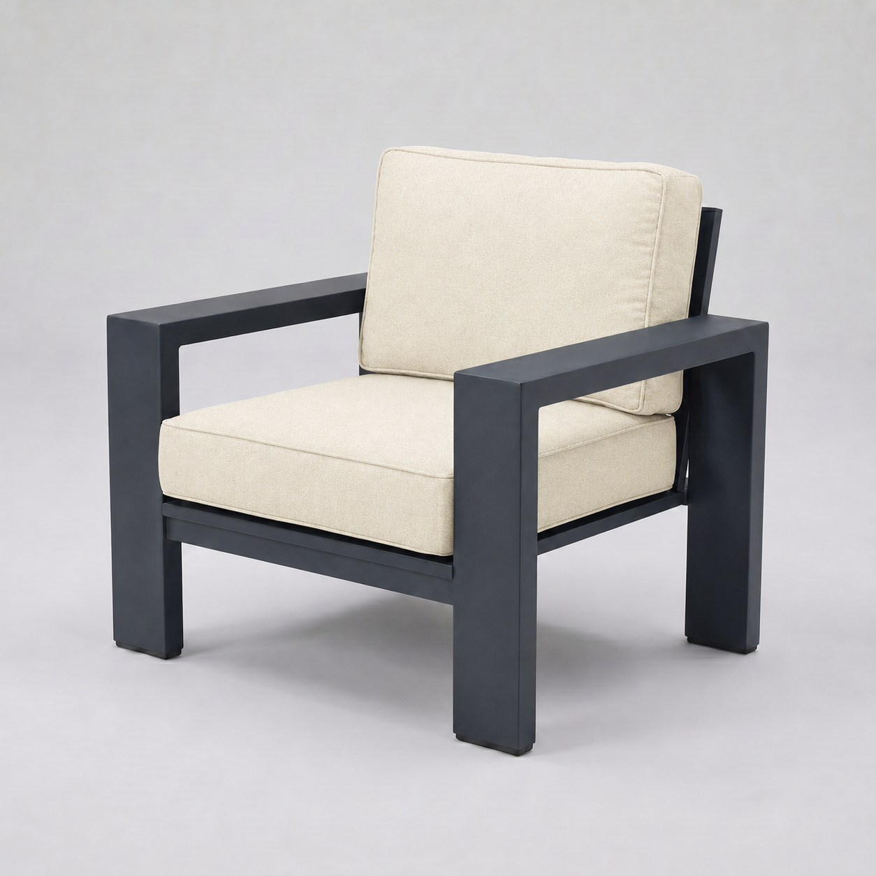 Kai Aluminum Club Chair – Graphite Gray frame – Sunbrella 5453 Canvas Canvas
