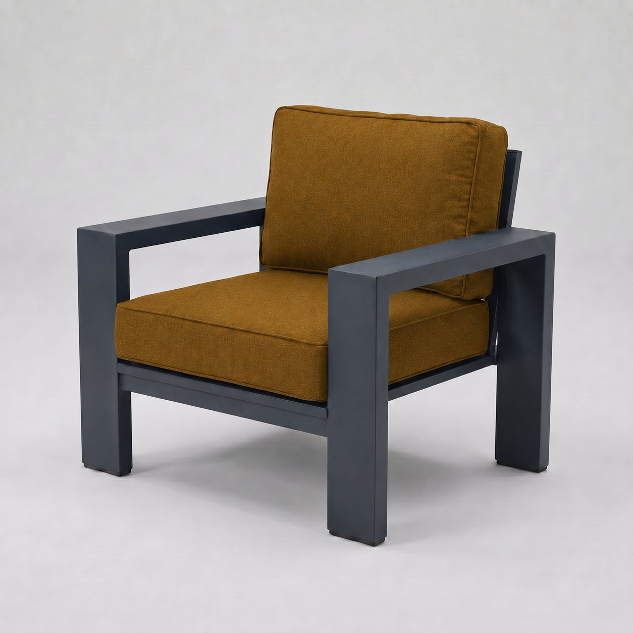 Kai Aluminum Club Chair – Graphite Gray frame – Sunbrella 5488 Canvas Teak