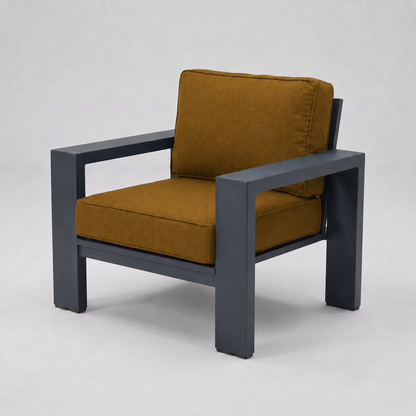 Kai Aluminum Club Chair – Graphite Gray frame – Sunbrella 5488 Canvas Teak