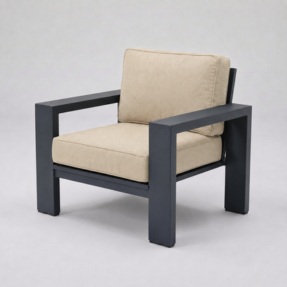 Kai Aluminum Club Chair – Graphite Gray frame – Sunbrella 5492 Canvas Flax