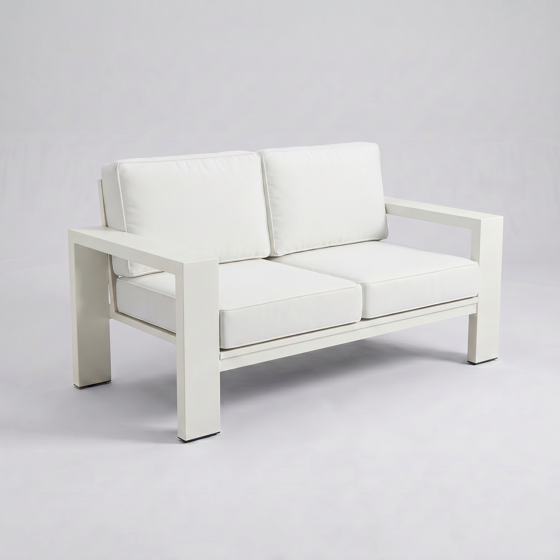 Kai Aluminum Loveseat – Beige frame – Olefin White