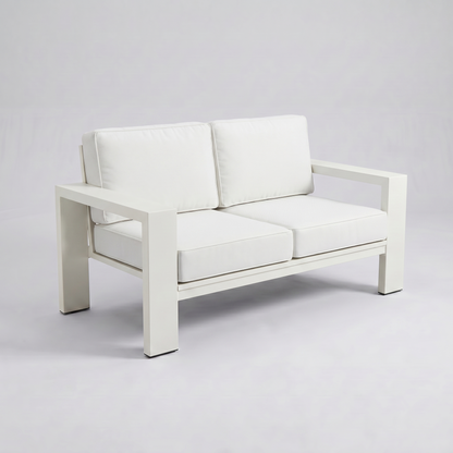 Kai Aluminum Loveseat – Beige frame – Olefin White
