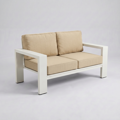 Kai Aluminum Loveseat – Beige frame – Sunbrella 48015 Spectrum Sand