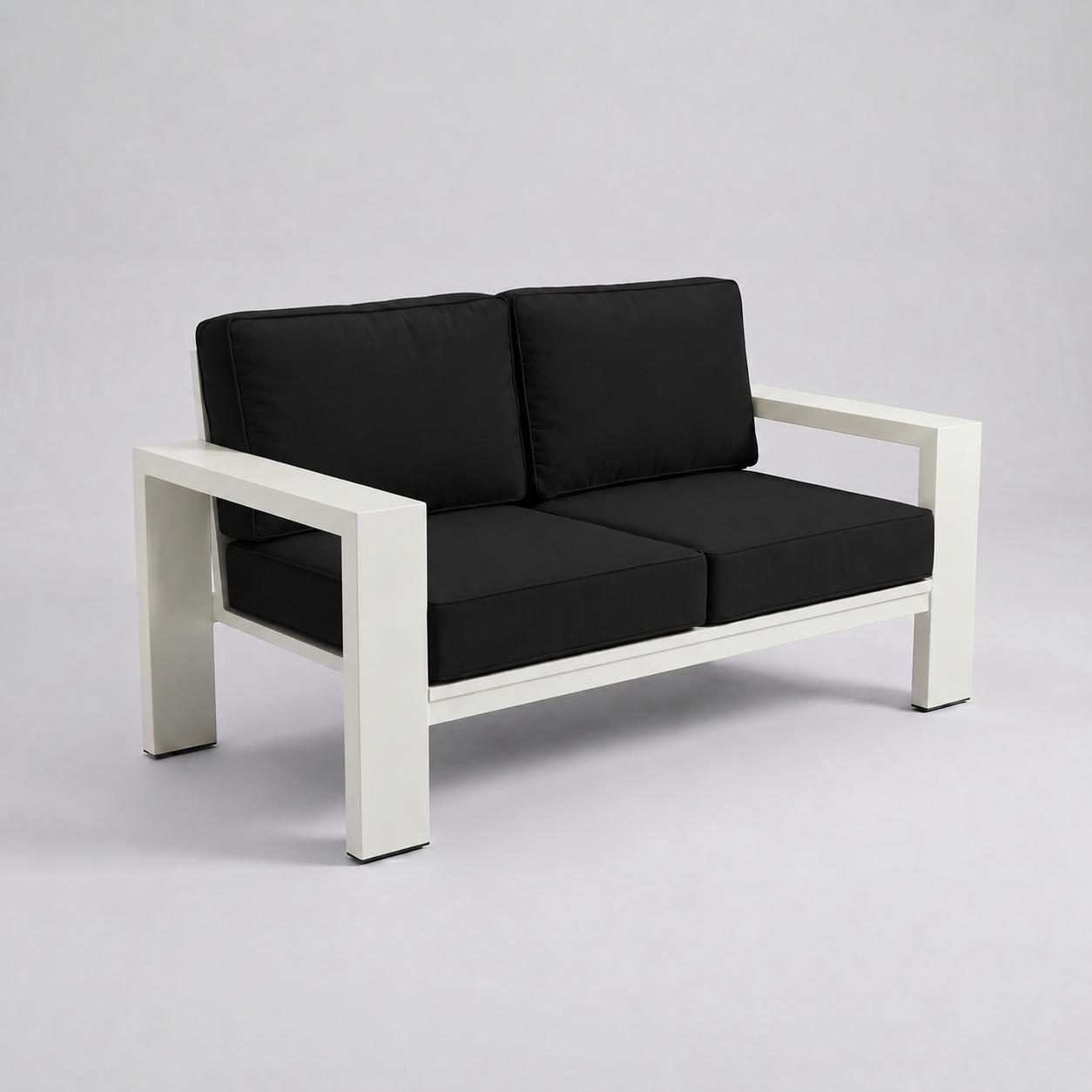 Kai Aluminum Loveseat – Beige frame – Sunbrella 5408 Canvas Black