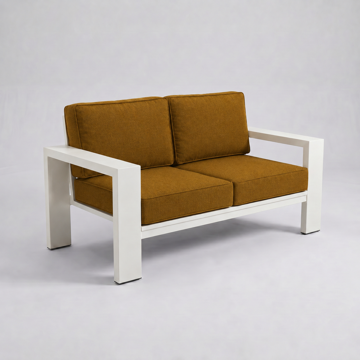Kai Aluminum Loveseat – Beige frame – Sunbrella 5488 Canvas Teak