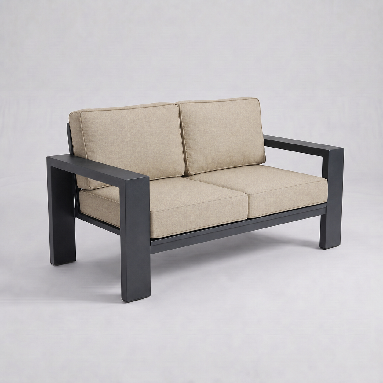 Kai Aluminum Loveseat – Graphite Gray frame – Olefin Beige