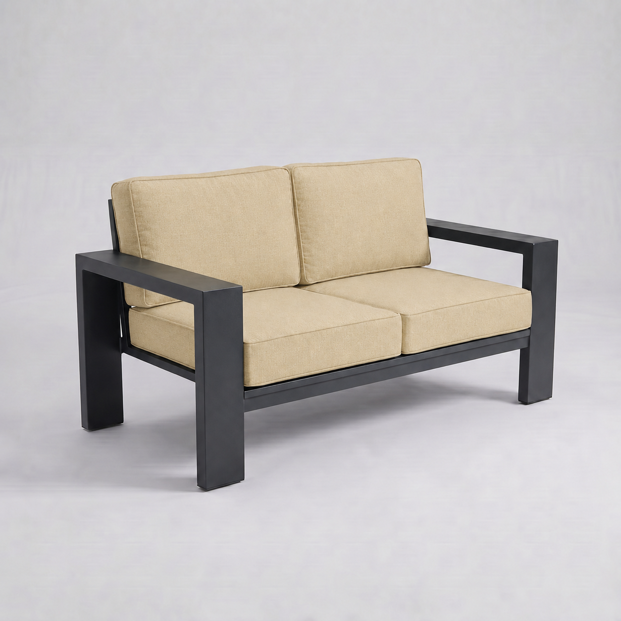 Kai Aluminum Loveseat – Graphite Gray frame – Sunbrella 48015 Spectrum Sand
