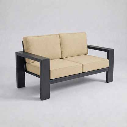 Kai Aluminum Loveseat – Graphite Gray frame – Sunbrella 48015 Spectrum Sand