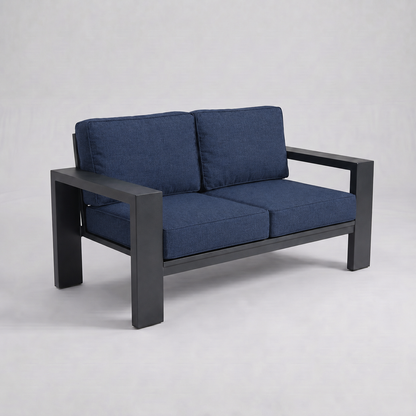 Kai Aluminum Loveseat – Graphite Gray frame – Sunbrella 48085 Spectrum Indigo