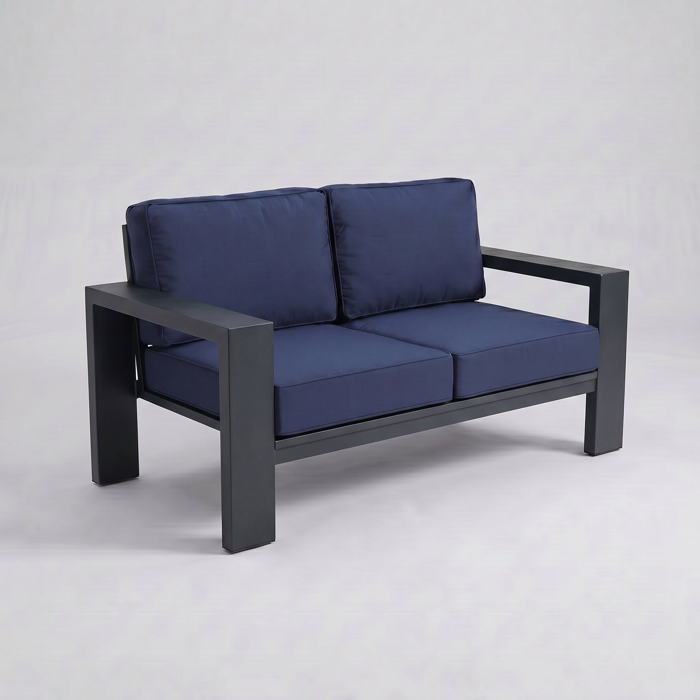 Kai Aluminum Loveseat – Graphite Gray frame – Sunbrella 5439 Canvas Navy