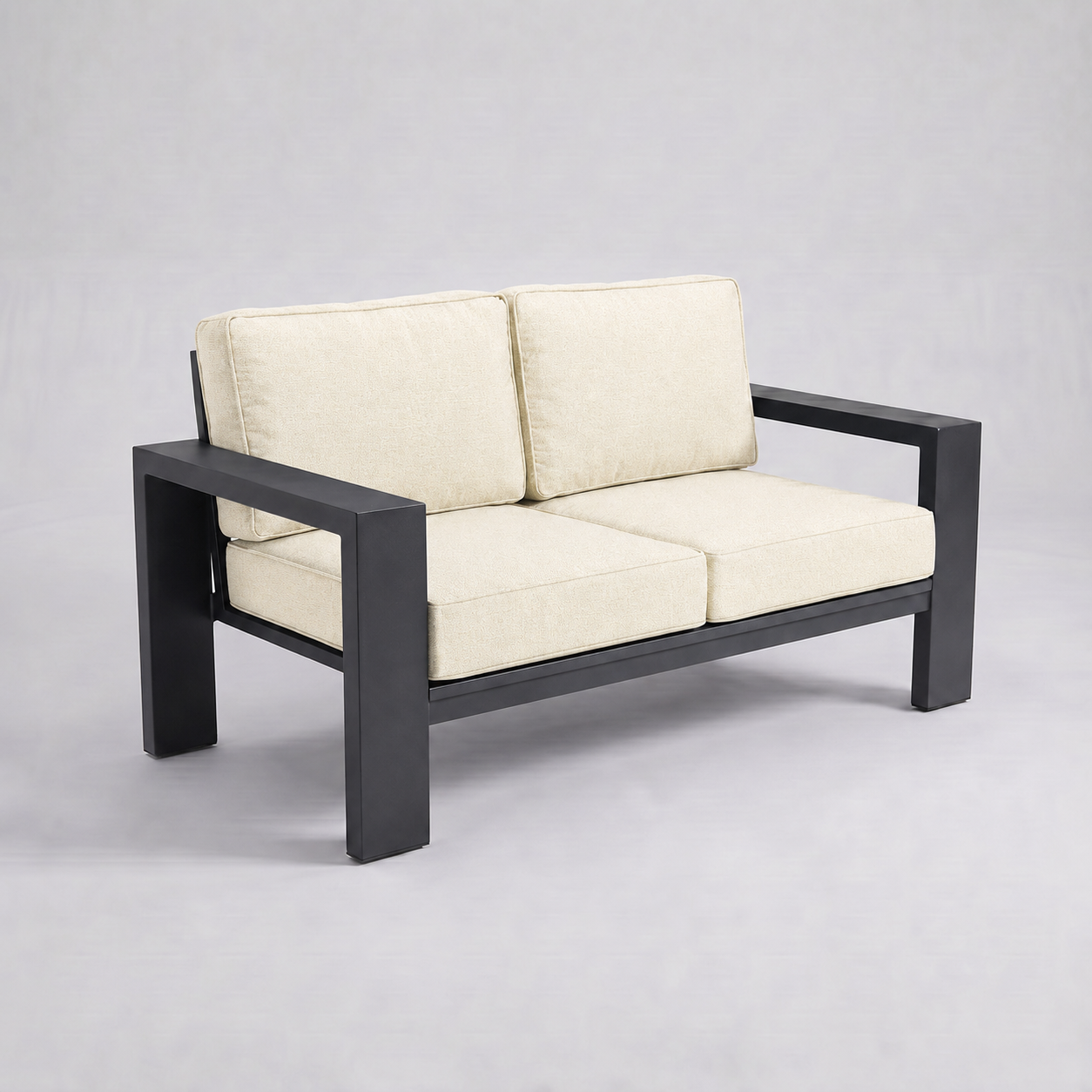 Kai Aluminum Loveseat – Graphite Gray frame – Sunbrella 5453 Canvas Canvas