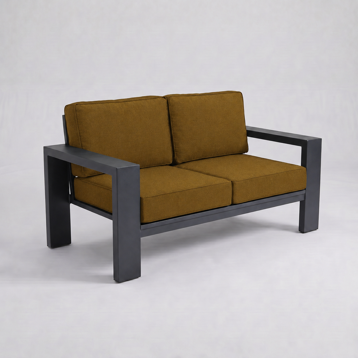 Kai Aluminum Loveseat – Graphite Gray frame – Sunbrella 5488 Canvas Teak