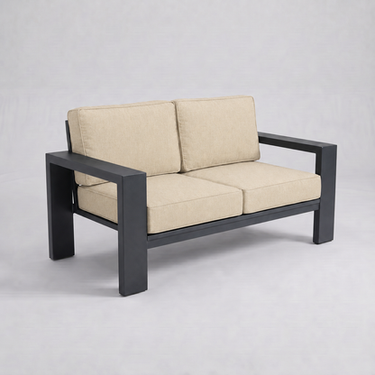 Kai Aluminum Loveseat – Graphite Gray frame – Sunbrella 5492 Canvas Flax