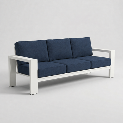 Kai Aluminum Sofa – Beige frame – Sunbrella 48085 Spectrum Indigo