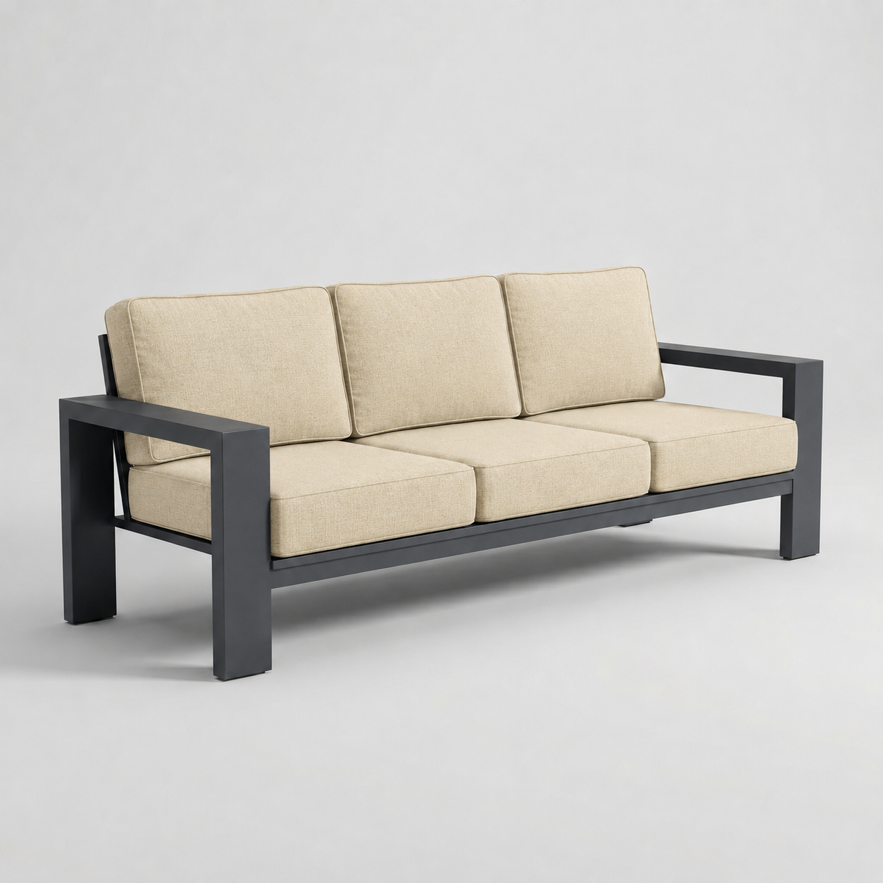 Kai Aluminum Sofa – Graphite Gray frame – Sunbrella 48015 Spectrum Sand