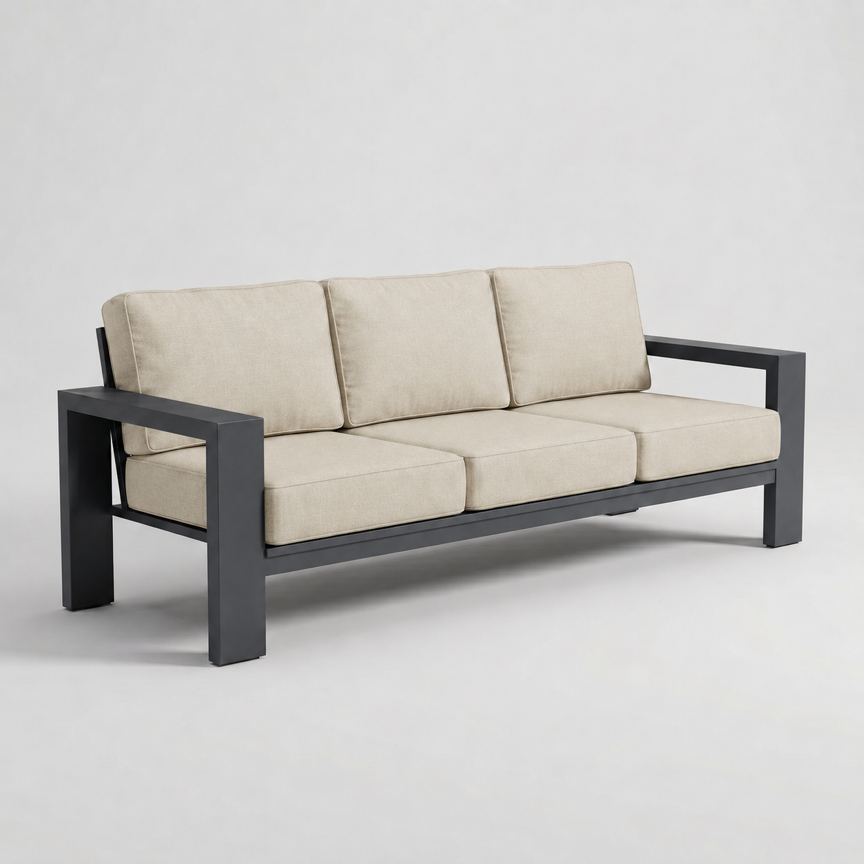 Kai Aluminum Sofa – Graphite Gray frame – Sunbrella 5492 Canvas Flax