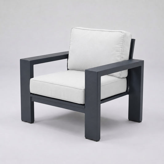 Kai Aluminum Club Chair – Graphite Gray in Olefin White | Jr's Patio San Diego