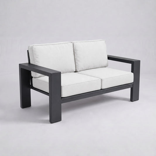 Kai Aluminum Loveseat – Graphite Gray in Olefin White | Jr's Patio San Diego