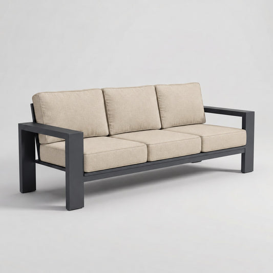 Kai Aluminum Sofa – Graphite Gray in Olefin Beige | Jr's Patio San Diego