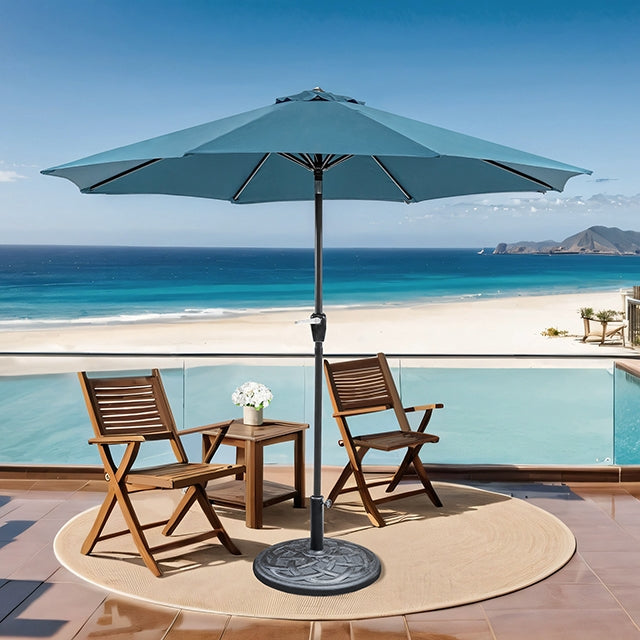 Soli 9' Outdoor Umbrella W/ Auto Tilt + 21" Round Base - JRS Patio