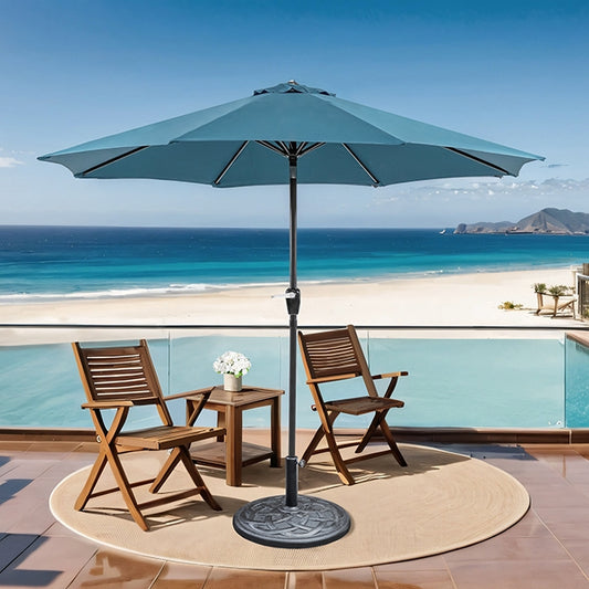 Soli 9' Outdoor Umbrella W/ Auto Tilt + 21" Round Base - JRS Patio