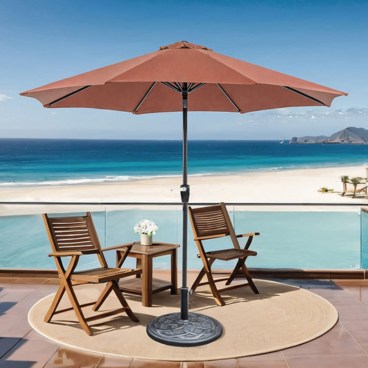 Soli 9' Outdoor Umbrella W/ Auto Tilt + 21" Round Base - JRS Patio