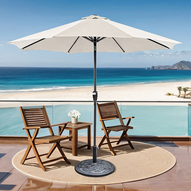 Soli 9' Outdoor Umbrella W/ Auto Tilt + 21" Round Base - JRS Patio