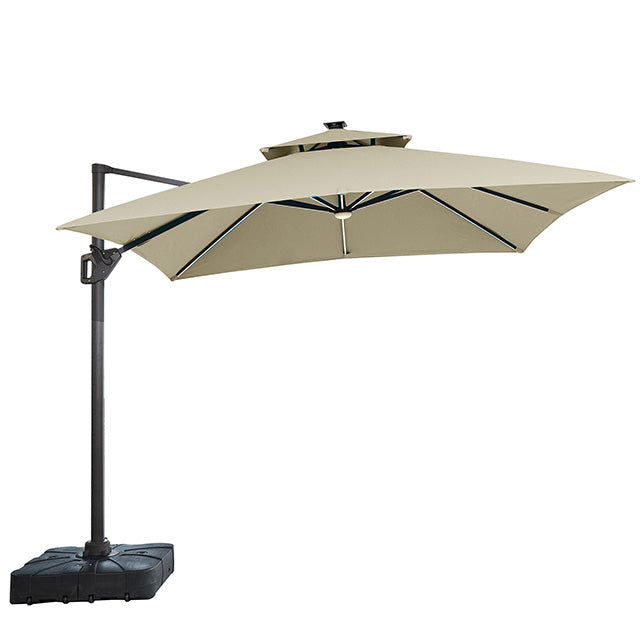 Aurora 10 Ft Square Umbrella W/ Double Top W/ LED Light + 37" Large Base - JRS Patio