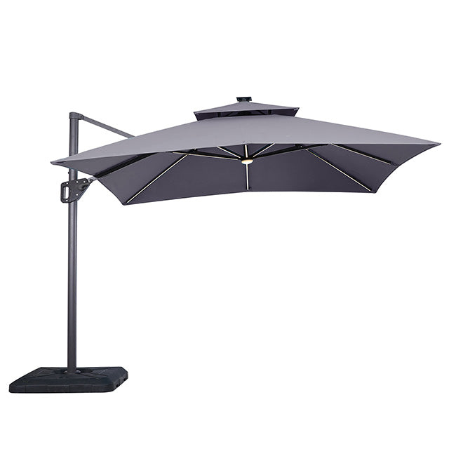 Aurora 10 Ft Square Umbrella W/ Double Top W/ LED Light + 37" Large Base - JRS Patio