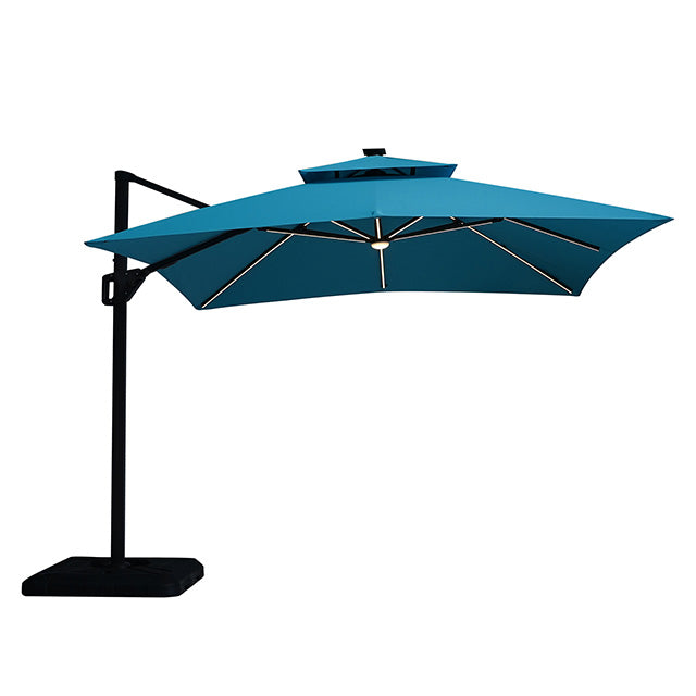 Aurora 10 Ft Square Umbrella W/ Double Top W/ LED + 37" Large Base - JRS Patio