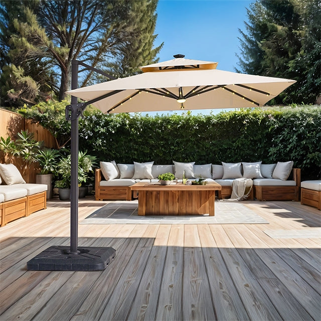Xico 8 Ft Square Umbrella W/ Double Top W/ LED Light + 37" Large Base - JRS Patio