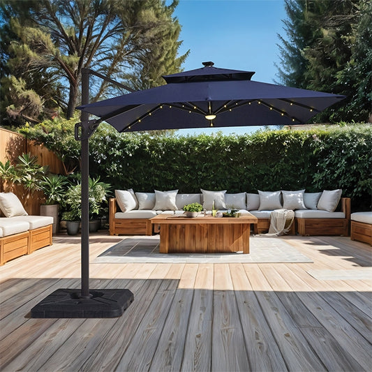 Xico 8 Ft Square Umbrella W/ Double Top W/ LED Light + 37" Large Base - JRS Patio