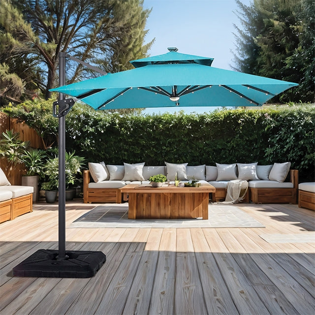 Xico 8 Ft Square Umbrella W/ Double Top W/ LED Light + 37" Large Base - JRS Patio