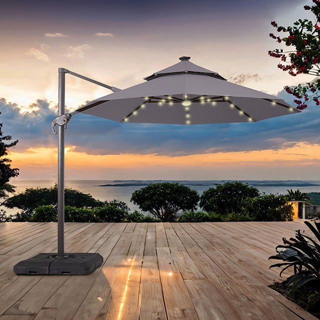 Nuti 10 Ft Round Umbrella W/ LED Light + 37" Large Base - JRS Patio