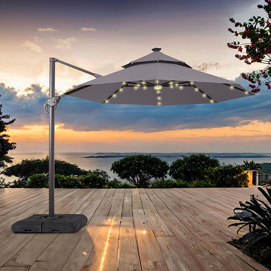 Nuti 10 Ft Round Umbrella W/ LED Light + 37" Large Base - JRS Patio