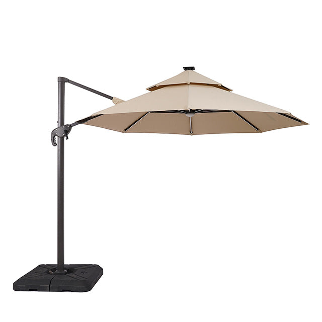 Fera 10 FT Round Umbrella W/ LED Bulb + 37" Large Base - JRS Patio