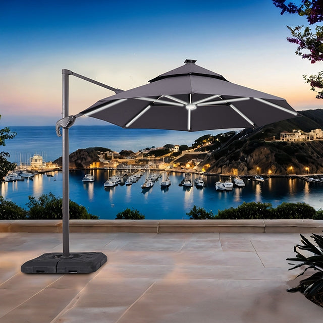 Fera 10 Ft Round Umbrella W/ LED Bulb + 37" Large Base - JRS Patio