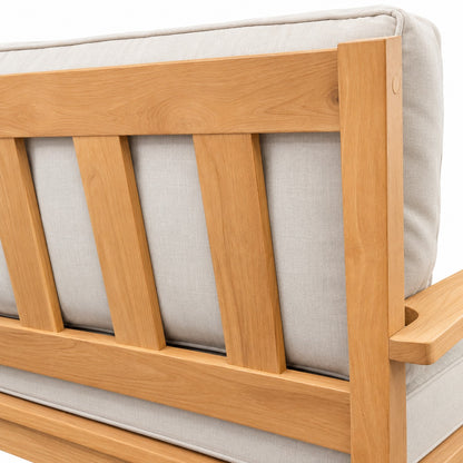 Mila Teak Outdoor U-Shape Sectional – 7 Piece – slatted teak back detail | Jr's Patio San Diego