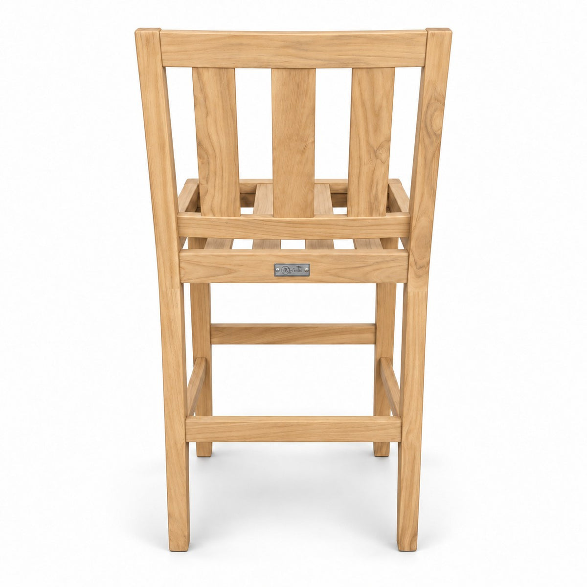 Mila Teak Bar Stool – bar stool back view showing the slatted back and footrest | Jr's Patio San Diego