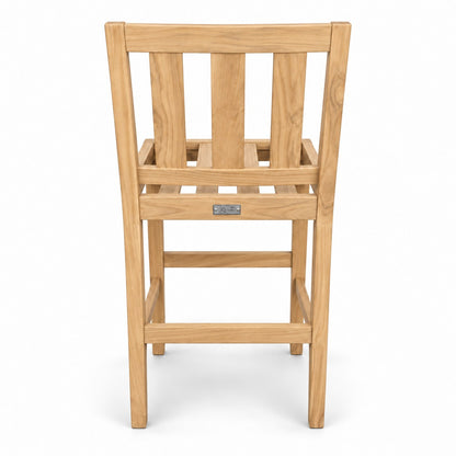 Mila Teak Bar Stool – bar stool back view showing the slatted back and footrest | Jr's Patio San Diego