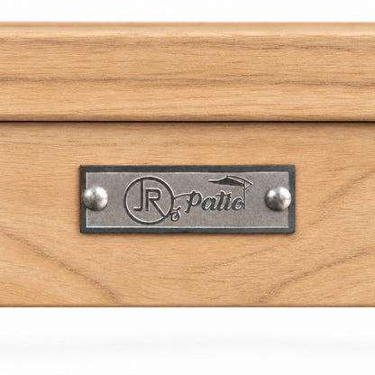Mila Teak Outdoor Lounge Set – 3 Piece – Jr's Patio brand plaque on the teak frame | Jr's Patio San Diego