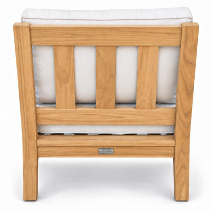 Mila Teak Armless Sectional Chair – back view showing the slatted teak back | Jr's Patio San Diego