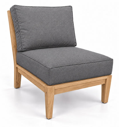 Mila Teak Armless Sectional Chair in Sunbrella 40434 Cast Slate | Jr's Patio San Diego