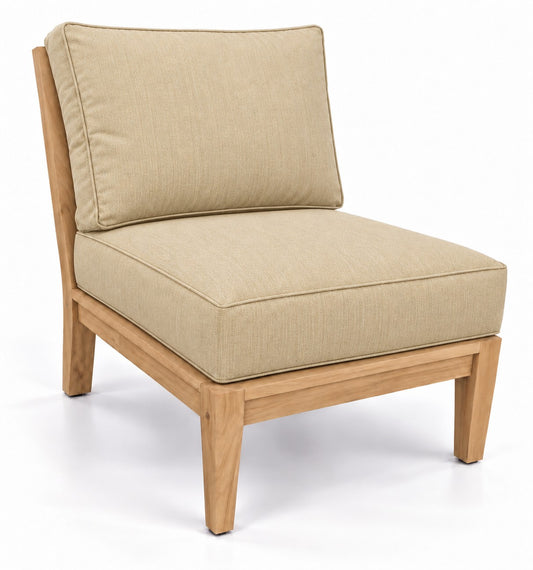 Mila Teak Armless Sectional Chair in Sunbrella 48019 Spectrum Sand | Jr's Patio San Diego